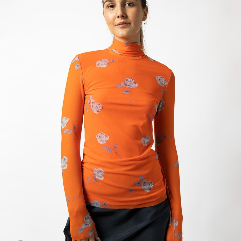 GANNI Printed Mesh Top